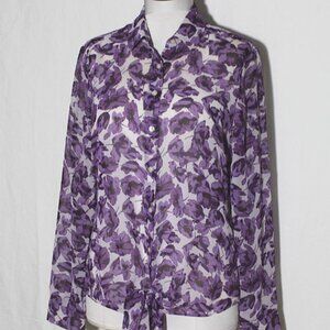 Banana Republic Blouse Top Purple & White Tie Bottom Long Sleeves sz 8